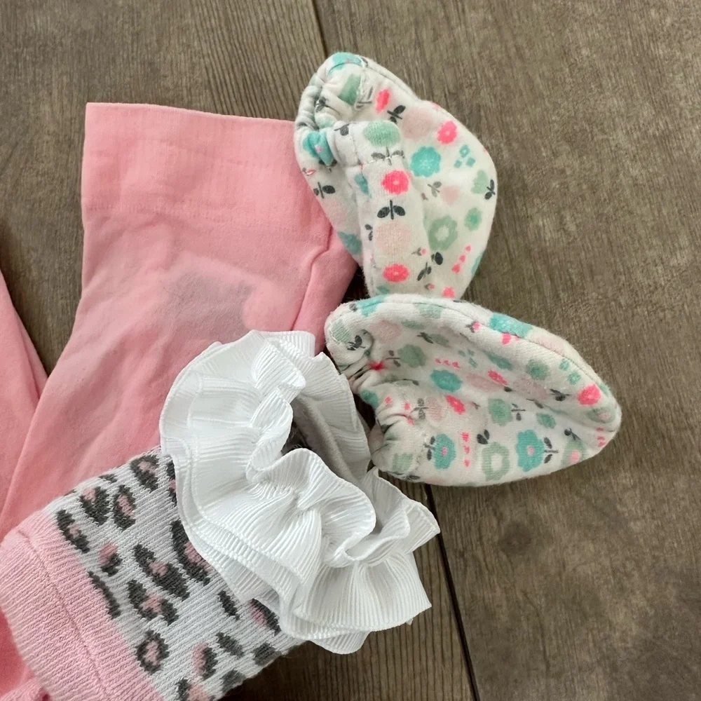 0-6 m baby girl accessory lot -pantyhose, socks bundle, hair piece, hand booties